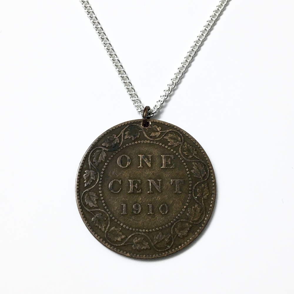 1910 Canadian Coin Necklace — 18” Chain (Stamped “925”) — 1910 Large Cent